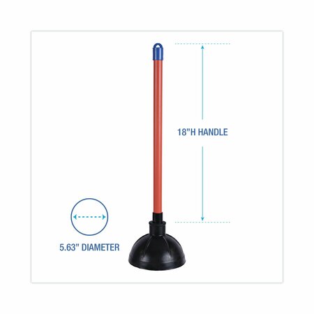 Boardwalk Toilet Plunger, 18" Plastic Handle w/ 5 5/8" Dia Bowl, Red/Black BWK09201EA